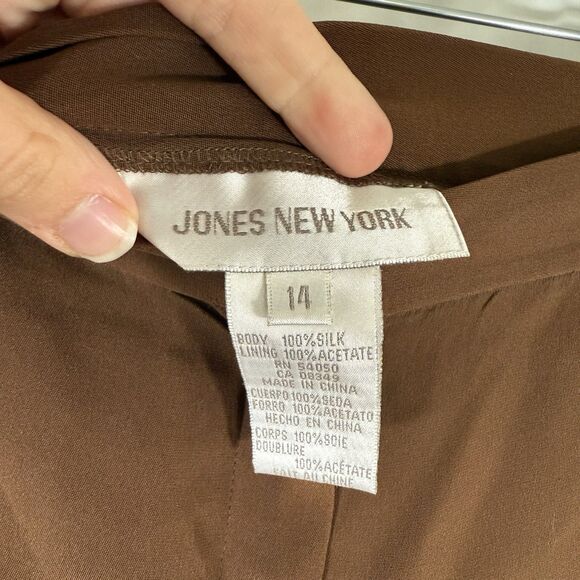 Jones New York Silk Pants Women's 14 Brown Lined Flat Front High Rise - Picture 5 of 10